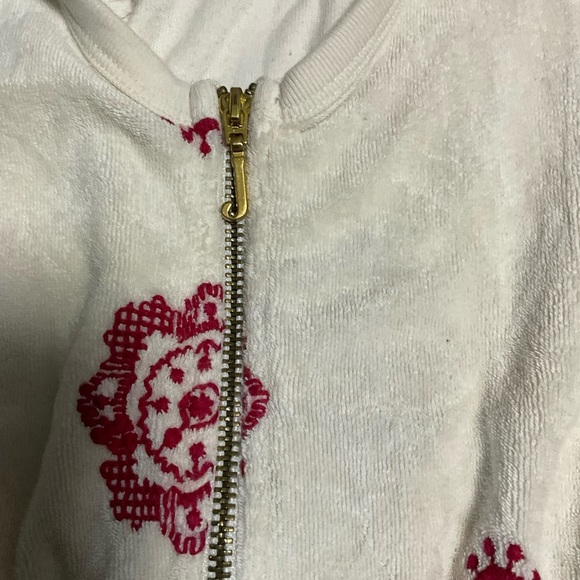 Vintage Juicy Couture Ivory Zip-Up with Red Floral Design Vest - Picture 4 of 7